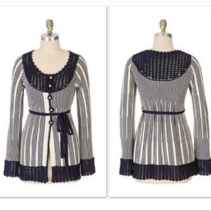 Anthropologie Sparrow Navy Stripe Crochet Cardigan M